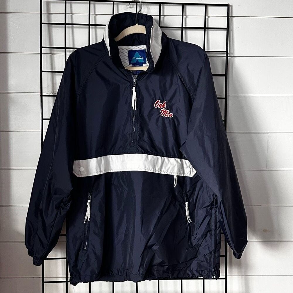 Vtg Acadia Windbreaker Pullover Jacket Oak Mountain 1/2 Zip Mens M Navy